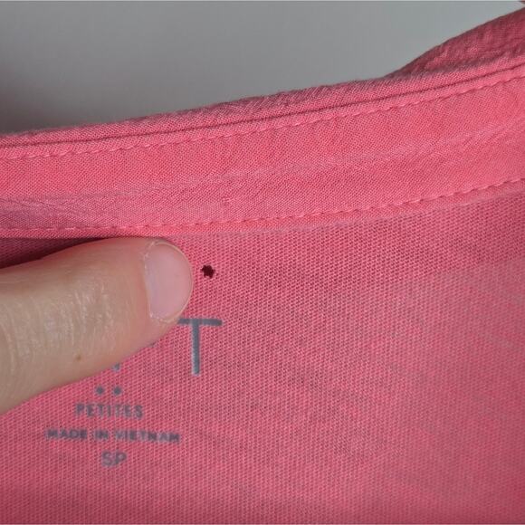 LOFT Coral Pink Women's Mixed Media Top Roll Tab Sleeves Pockets Size SP - Picture 3 of 8